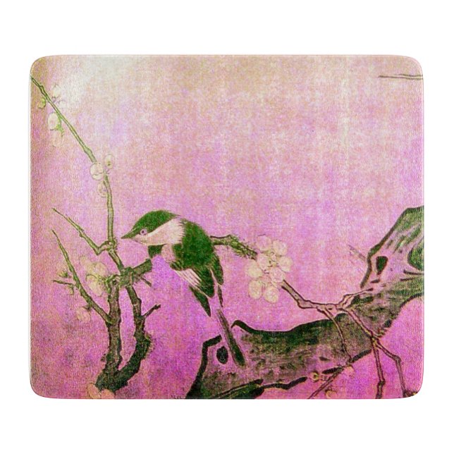 SPRING BIRD AND FLOWER TREE Pink Fuchsia Cutting Board (Front)