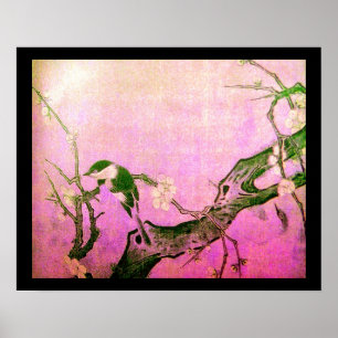 SPRING BIRD AND FLOWER TREE Pink Fuchsia Poster