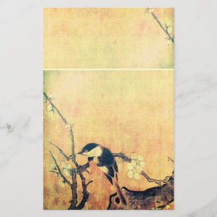 SPRING BIRD AND FLOWER TREE Yellow Brown Stationery