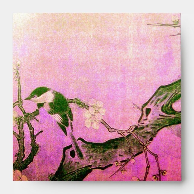 SPRING BIRD ANF FLOWER TREE Pink Fuchsia Envelope (Front)