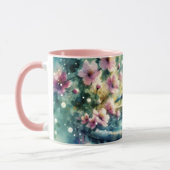 Spring Bird Bath Watercolor Mug (Left)