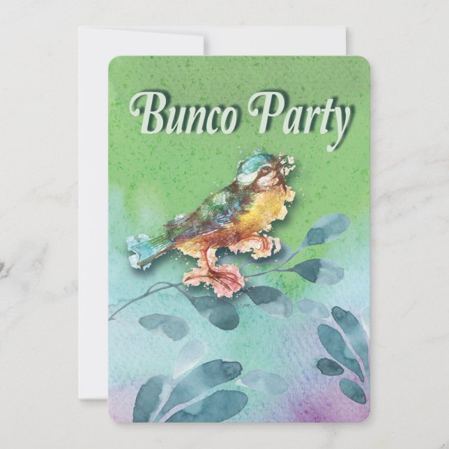 Spring Bird Bunco Party Watercolor Invite (Front)