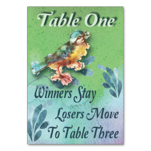 Spring Bird Bunco Table One Watercolor Table Number