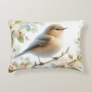 Spring Bird Cherry Blossom Floral Watercolor Accent Pillow