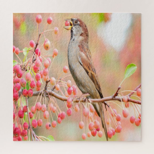 Spring Bird Eating Berries Jigsaw Puzzle (Vertical)
