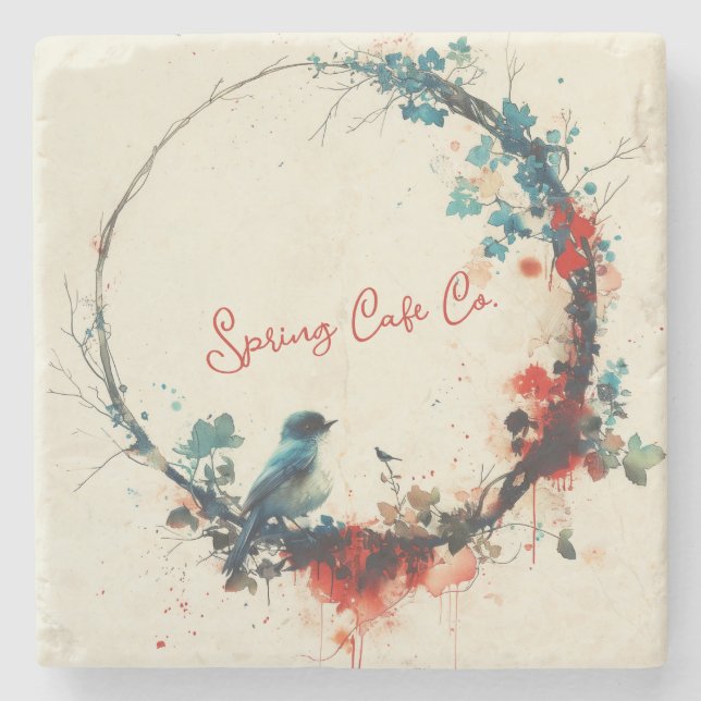 Spring Bird Floral Stone Coaster (Front)