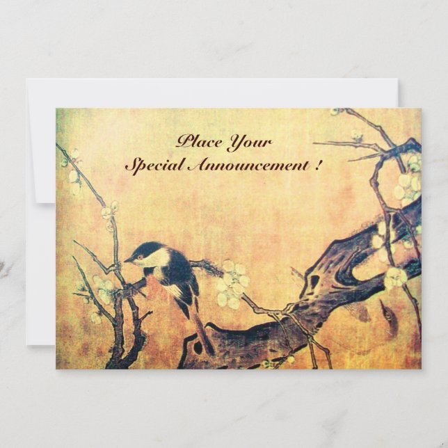 SPRING BIRD MONOGRAM ,Gold Yellow Brown Announcement (Front)