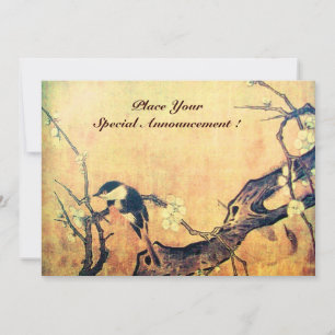 SPRING BIRD MONOGRAM ,Gold Yellow Brown Announcement