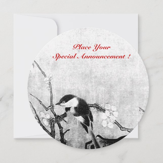 SPRING BIRD MONOGRAM, grey,black and white Announcement (Front)