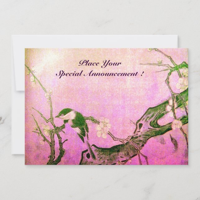 SPRING BIRD MONOGRAM pink brown violet Announcement (Front)