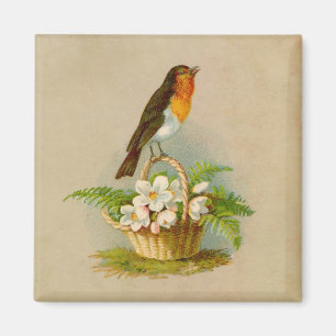 Spring Bird On Basket Magnet