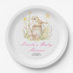 Spring Bird Watering Can Baby Shower Paper Plate