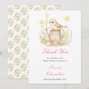 Spring Bird Watering Can Baby Shower Thank You Card