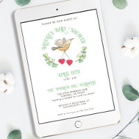 Spring Bird with Hearts Cute Baby Shower