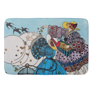 SPRING BIRDS AND LADIES ,ART DECO BEAUTY FASHION BATH MAT