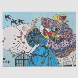 SPRING BIRDS AND LADIES ,ART DECO BEAUTY FASHION TISSUE PAPER