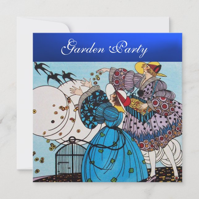 SPRING BIRDS GARDEN PARTY ,Blue Sapphire Invitation (Front)