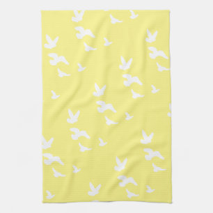 Spring Birds in Flight   Custom Background Colour Kitchen Towel