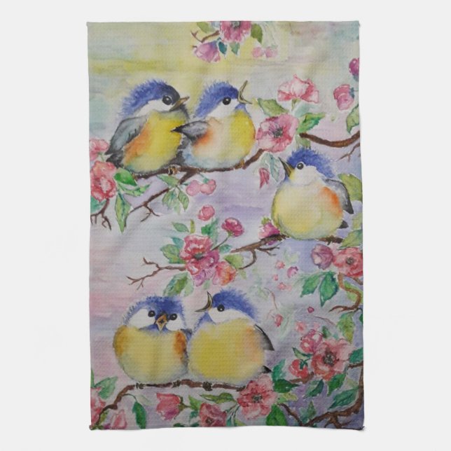 Spring Birds Kitchen Towel Beautiful Sparrows (Vertical)