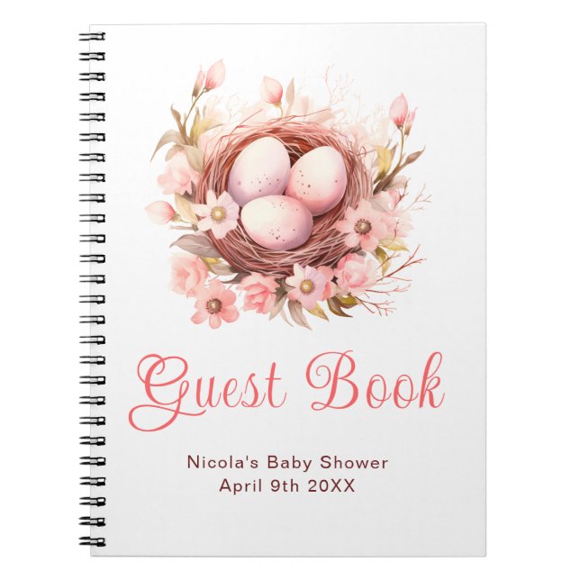 Spring Birds Nest Baby Shower Guest Book (Front)