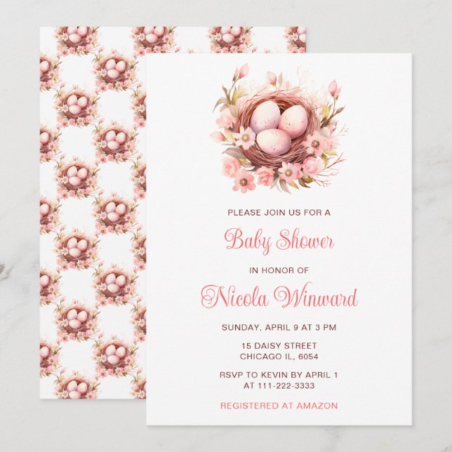 Spring Birds Nest Baby Shower Invitation (Front/Back)