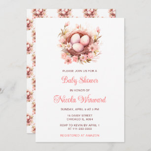 Spring Birds Nest Baby Shower Invitation