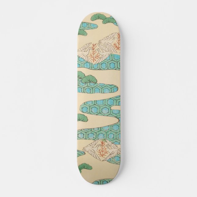 Spring Birds on Hexagon Mountains Vintage Japanese Skateboard (Front)