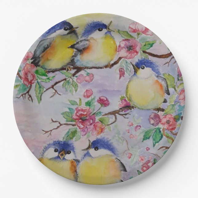 Spring Birds Paper Plates (Front)