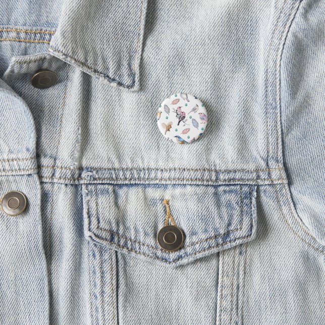 Spring Birds Pattern 1 Inch Round Button (In Situ)