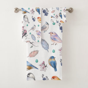 Spring Birds Pattern Bath Towel Set