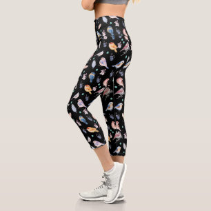 Spring Birds Pattern Capri Leggings