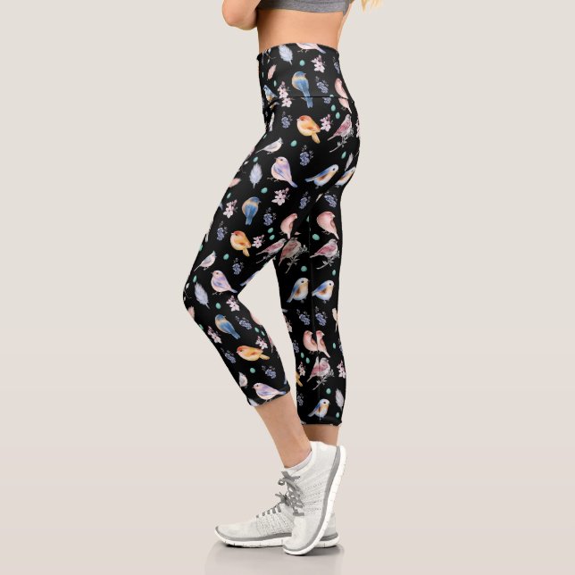 Spring Birds Pattern Capri Leggings (Left)