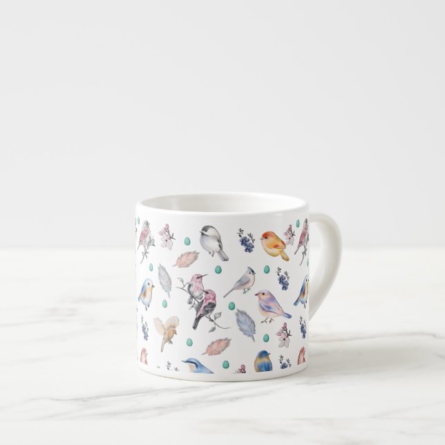 Spring Birds Pattern Espresso Cup (Front Right)
