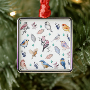 Spring Birds Pattern Metal Ornament