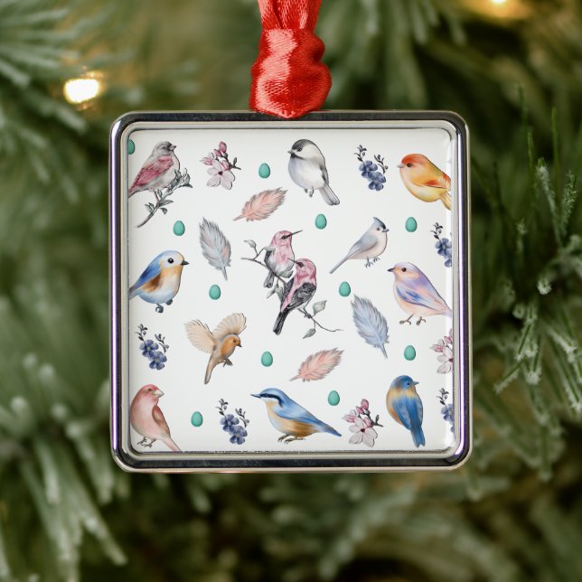 Spring Birds Pattern Metal Ornament (Tree)