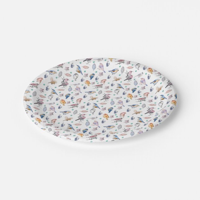 Spring Birds Pattern Paper Plate (Angled)