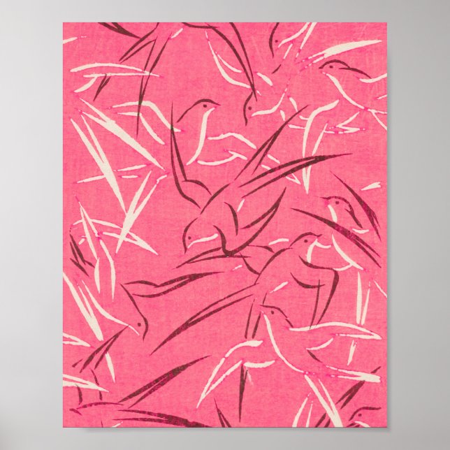 Spring Birds Vintage Japanese Pink Animal Print (Front)