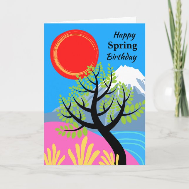 Spring Birthday with Red Sun Mount Fuji Card (Front)