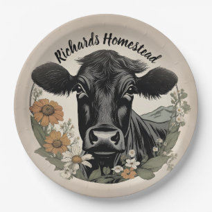 Spring Black Cow Paper Plate