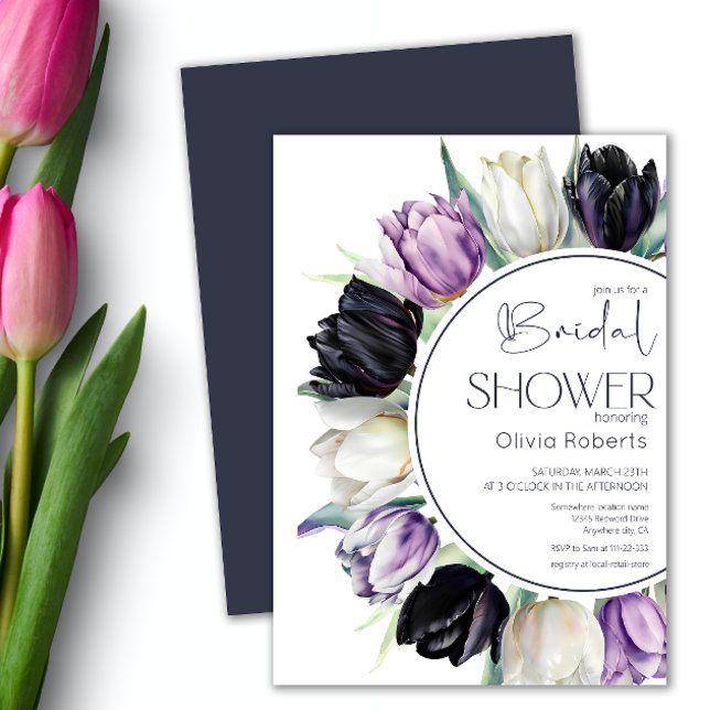 Spring black white tulips Bridal shower Invitation (Creator Uploaded)