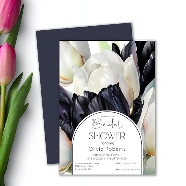 Spring black white tulips Bridal shower Invitation (Creator Uploaded)