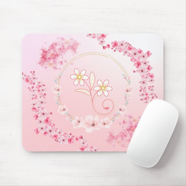 Spring Blessing – Pink Floral Illustration Mouse Pad (With Mouse)