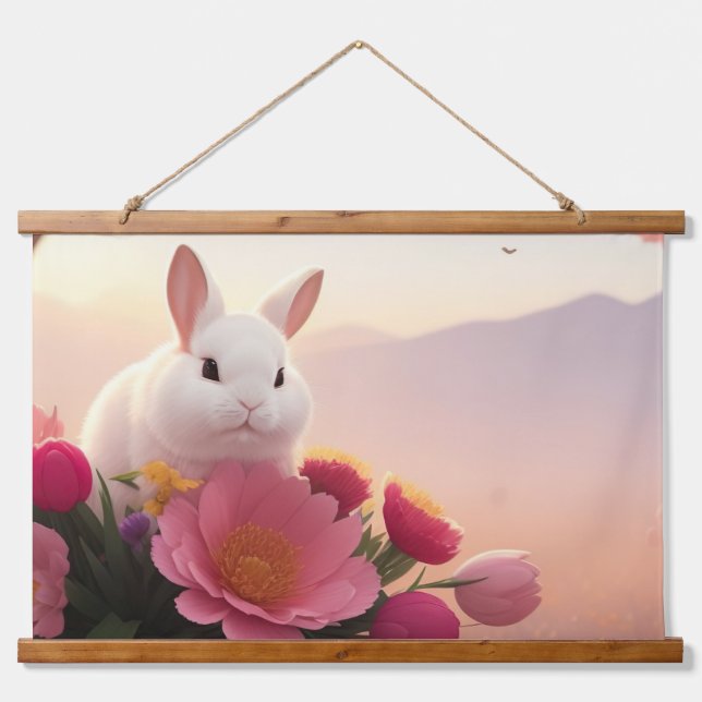Spring Blessings Spring Easter Bunny Flowers Traps Hanging Tapestry (Front)