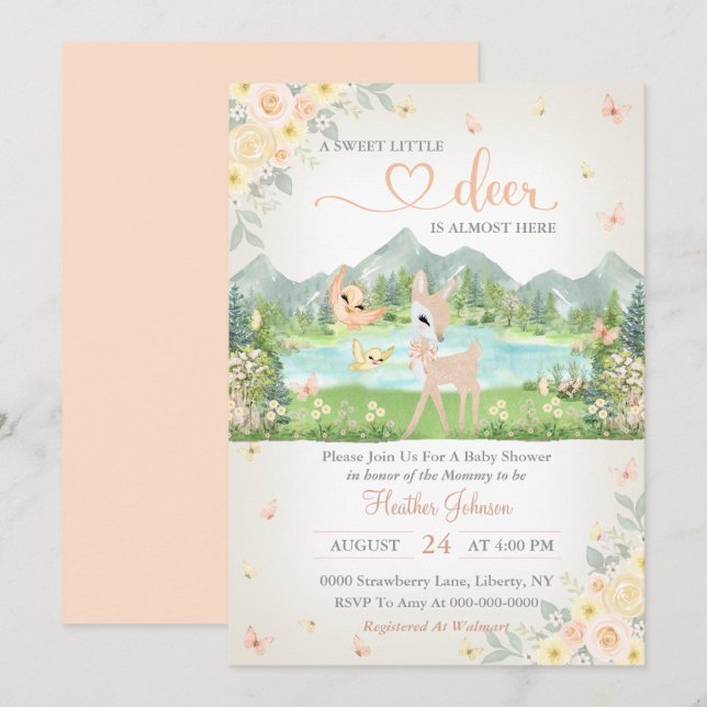 Spring Bloom and Butterflies Deer Baby Shower  Invitation (Front/Back)