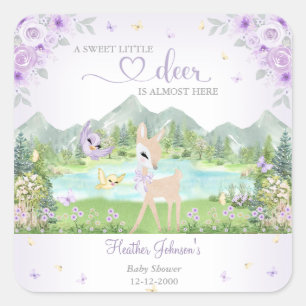 Spring Bloom and Butterflies Deer Baby Shower Square Sticker