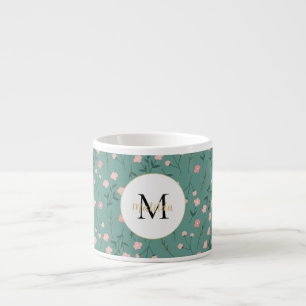 'Spring Bloom', aqua and pink floral customized Espresso Cup