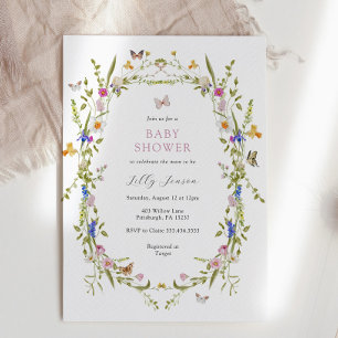 Spring Bloom Butterflies and Flowers Baby Shower Invitation