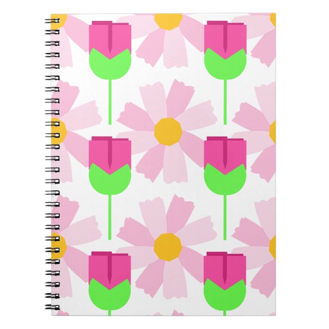 Spring bloom, cheerful tulips pattern notebook (Front)