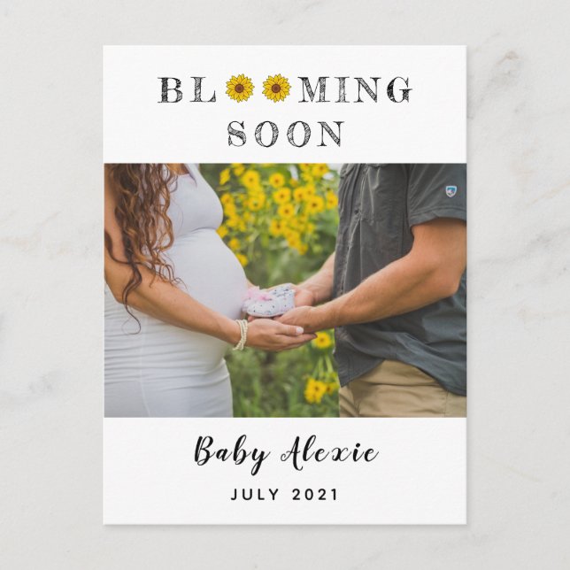 Spring bloom daisy Pregnancy reveal/ birth  Announ Announcement Postcard (Front)