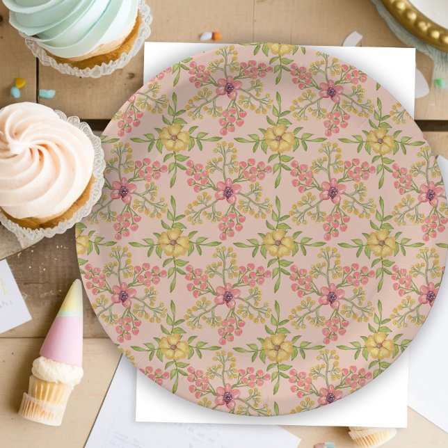 Spring Bloom Floral Pretty Pink Bridal Shower Pink Paper Plate (Creator Uploaded)